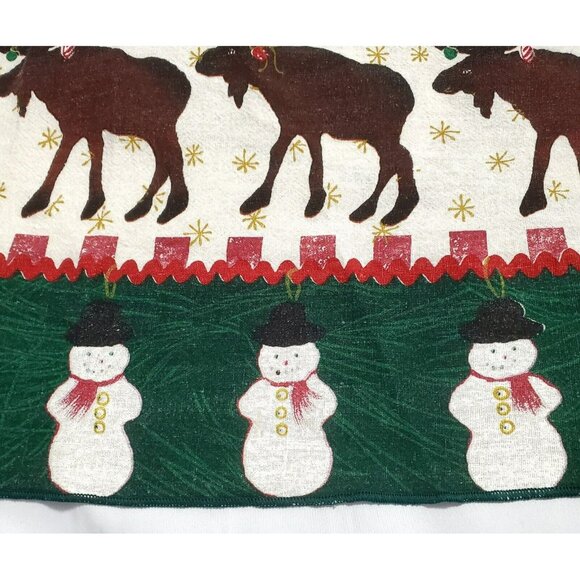 VTG Christmas Tablecloth Bear Moose Santa Snowman Country Farmhouse Cabin READ - Picture 7 of 11